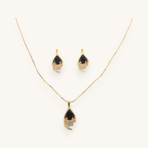 Golden Chain Necklace Earrings Set Black