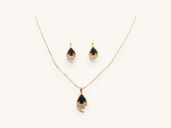 Golden Chain Necklace Earrings Set Black