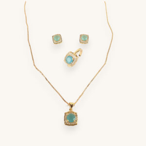 Golden Chain Necklace Earrings Ring Set Ferozi