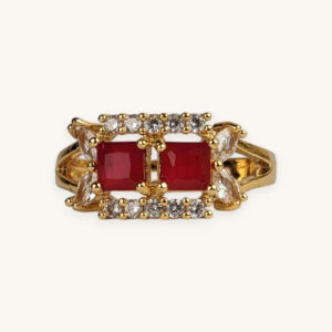 Golden Two Square Stone Ring