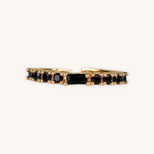 Thin Black Stone Golden Ring