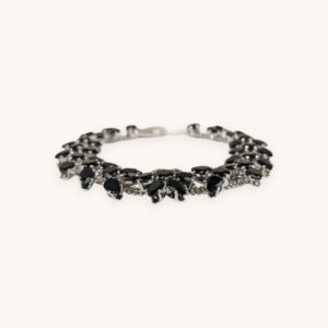 Silver Cluster Flower Bracelet Black Stones