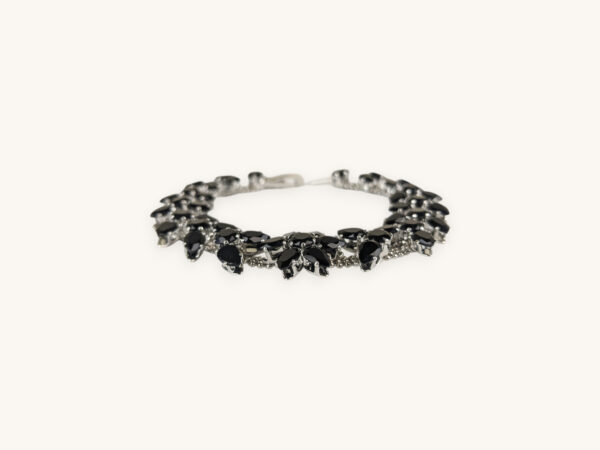 Silver Cluster Flower Bracelet Black Stones
