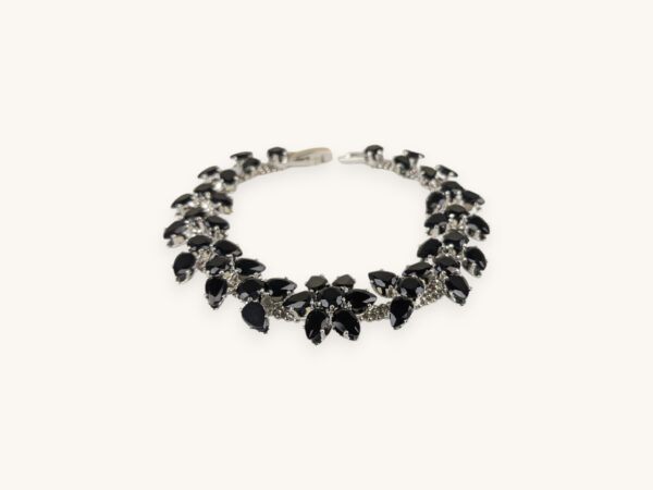 Silver Cluster Flower Bracelet Black Stones - Image 2