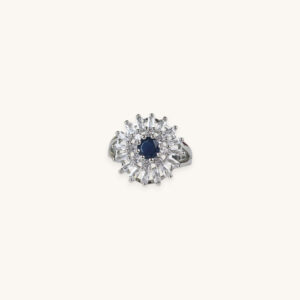 Silver Ring Round Flower Stone