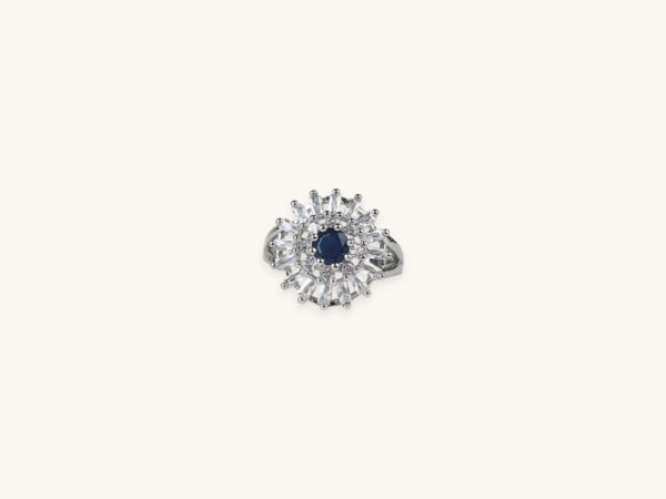 Silver Ring Round Flower Stone