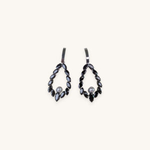 Silver Pear Black Silver Ball Earrings