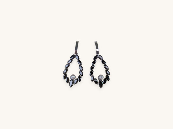 Silver Pear Black Silver Ball Earrings
