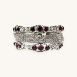 Silver Bangles Maroon Round Stone Set(Karay)