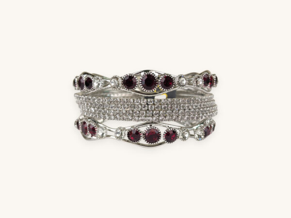 Silver Bangles Maroon Round Stone Set(Karay)