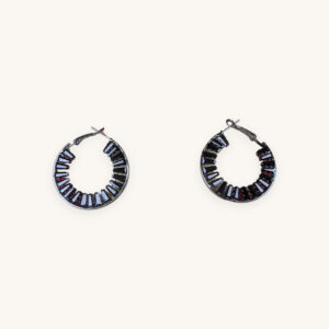 Silver Round Black Stone Earrings