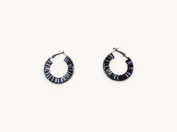Silver Round Black Stone Earrings