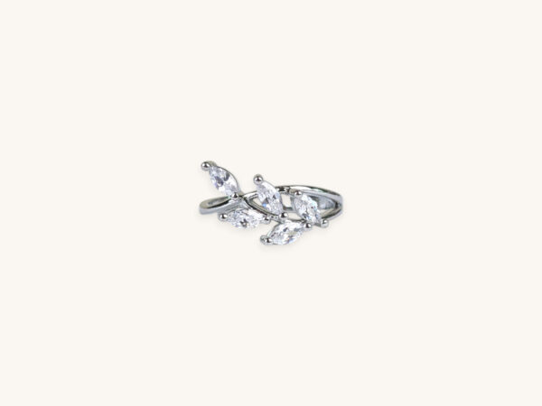 Silver Crystal Leaves Ring