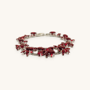 Silver Cluster Bracelet Red Stones
