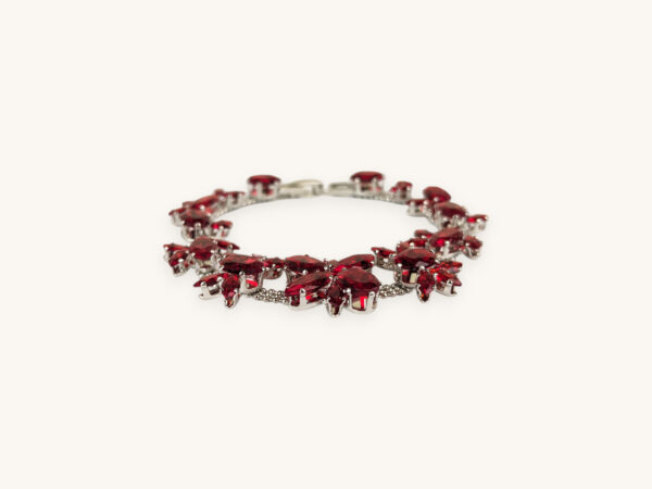 Silver Cluster Bracelet Red Stones
