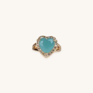 Aqua Heart Stone Golden Ring