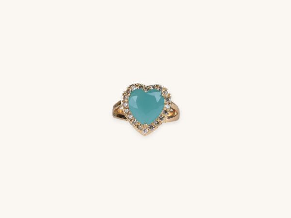 Aqua Heart Stone Golden Ring